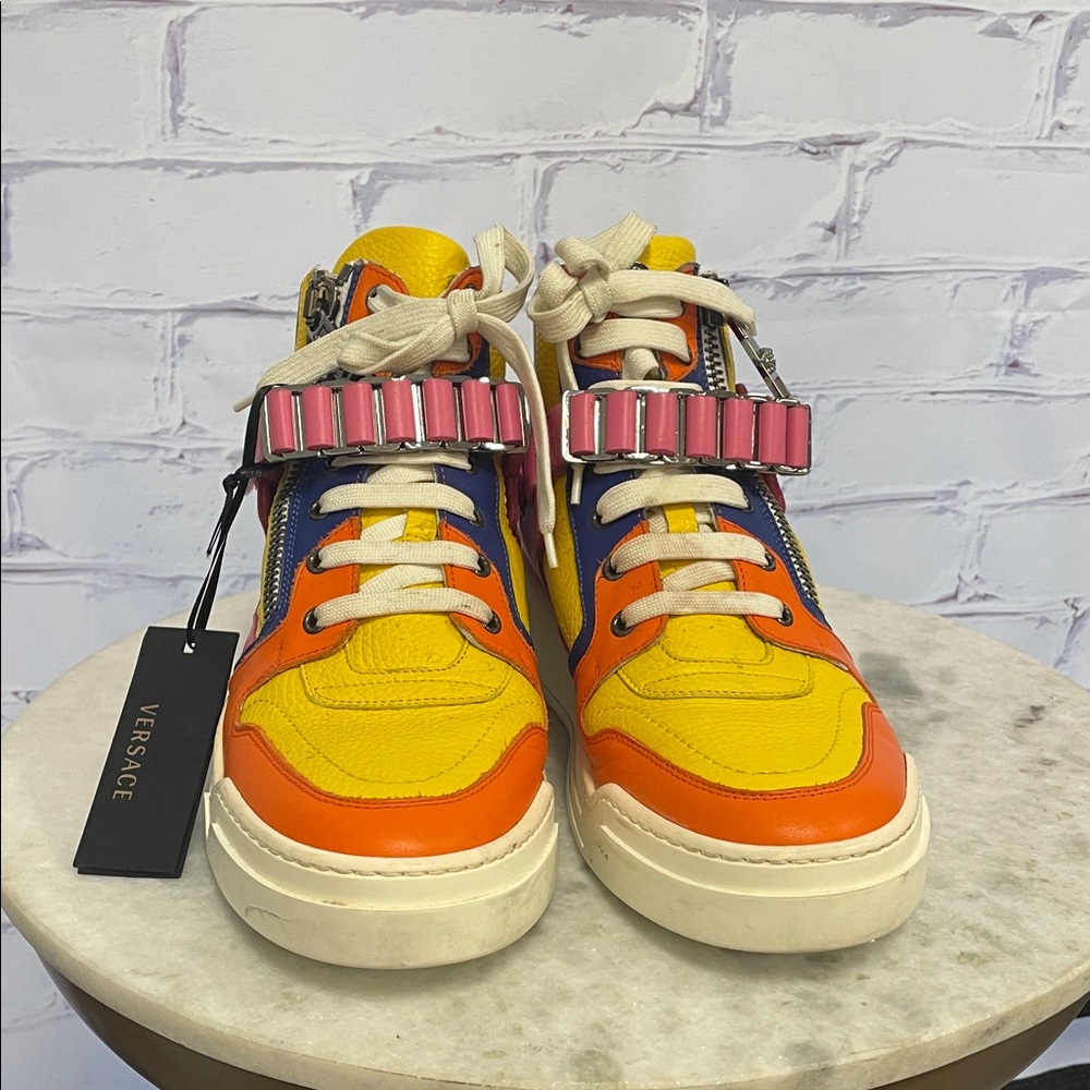 Versace spring 2015 multi-color leather high top sneakers